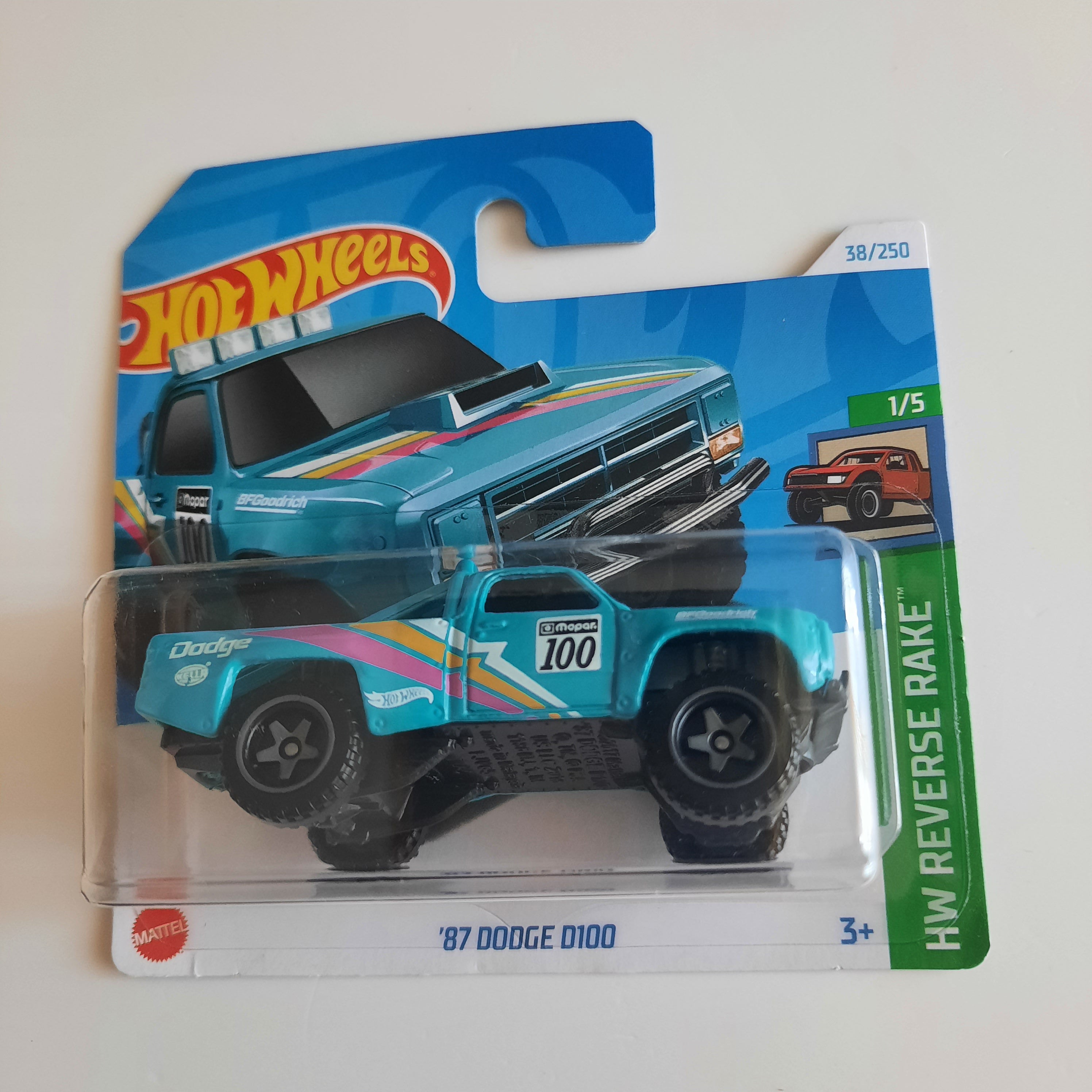 38/250 '87 Dodge D100 HW Reverse Rake 1/5 Hot Wheels 2024